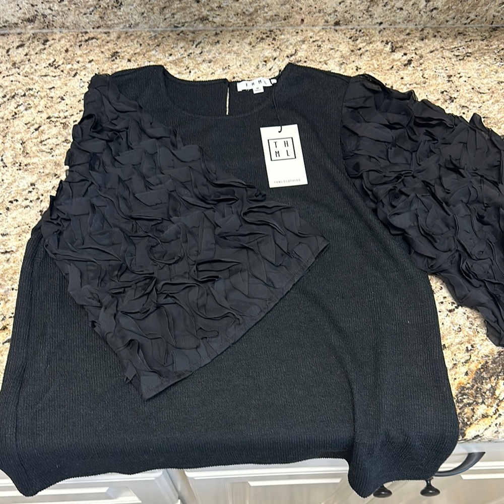 THML Black Ruffle Sleeve Top